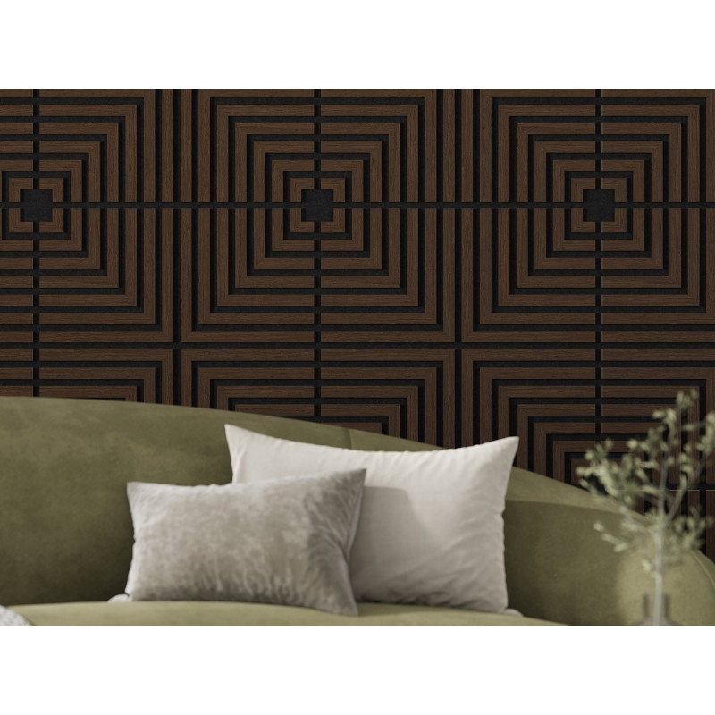 Mexen Linea 02 akustický nástenný panel 60 x 60 cm (4ks), plsť 9 mm, technická dyha, Dub Mocca - S110-60607-02-045