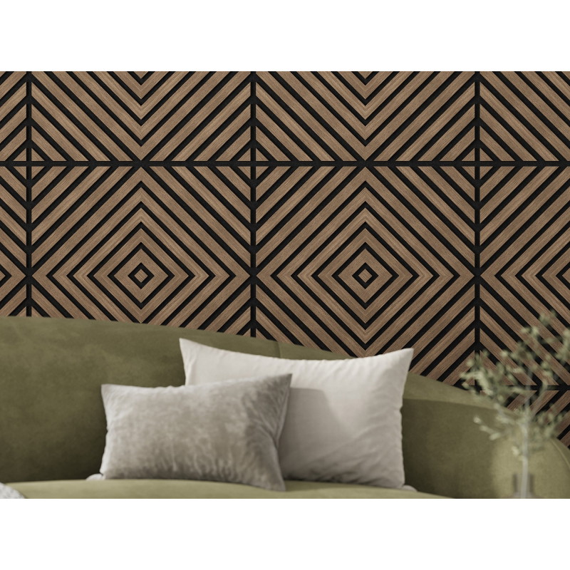 Mexen Linea 03 akustický nástenný panel 60 x 60 cm (4ks), plsť 9 mm, technická dyha, Tmavý Orech - S110-60607-03-044