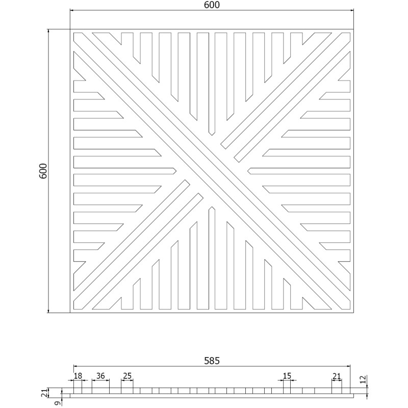 Mexen Linea 05 akustický stenový panel 60 x 60 cm (4ks), plsť 9 mm, technická dyha, Dub Mocca - S110-60607-05-045
