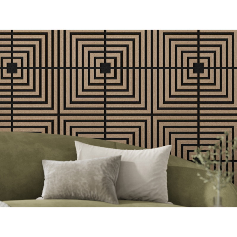 Mexen Linea 02 akustický nástenný panel 60 x 60 cm (4ks), plsť 9 mm, technická dyha, Svetlý Orech - S110-60607-02-047