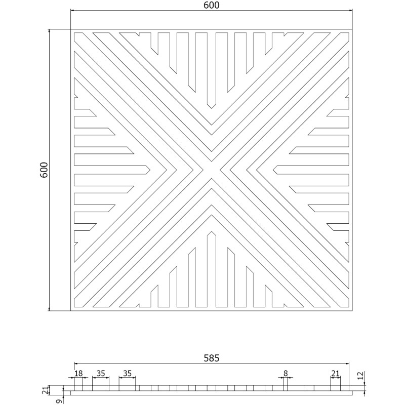 Mexen Linea 06 akustický stenový panel 60 x 60 cm (4ks), plsť 9 mm, technická dyha, Svetlý Orech - S110-60607-06-047