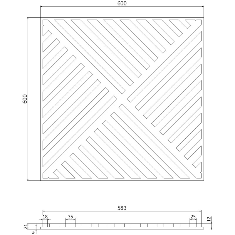 Mexen Linea 08 akustický stenový panel 60 x 60 cm (4ks), plsť 9 mm, technická dyha, Šedý Dub - S110-60607-08-043