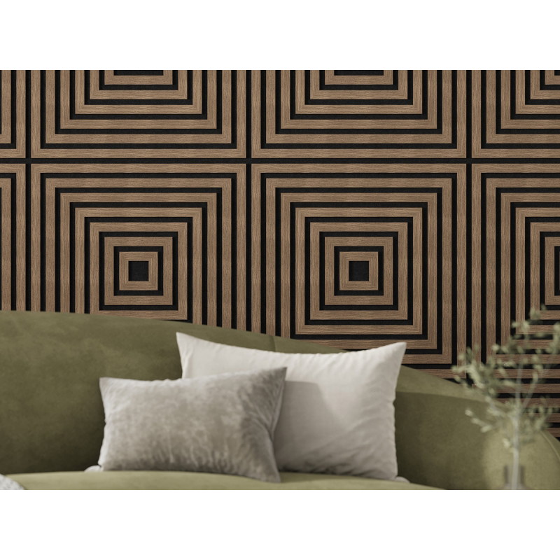 Mexen Linea 13 akustický stenový panel 60 x 60 cm (4 ks), plsť 9 mm, technická dyha, Tmavý Orech - S110-60607-13-044