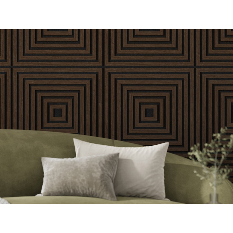 Mexen Linea 13 akustický stenový panel 60 x 60 cm (4 kusy), plstený 9 mm, technická dyha, Dub Mocca - S110-60607-13-045