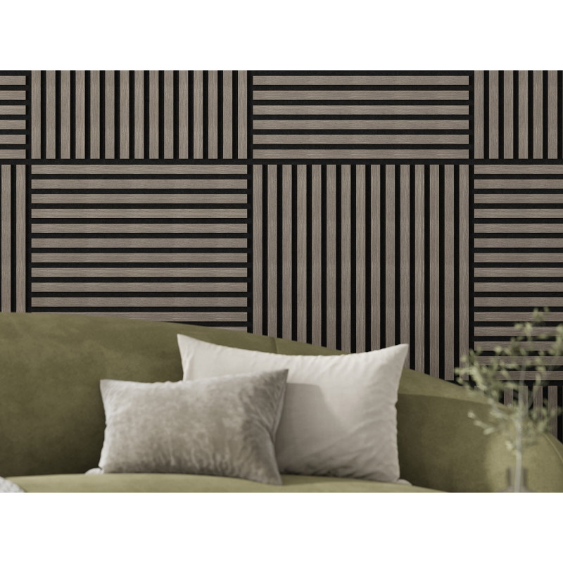 Mexen Linea 15 akustický stenový panel 60 x 60 cm (4ks), plsť 9 mm, technická dyha, Šedý Dub - S110-60607-15-043