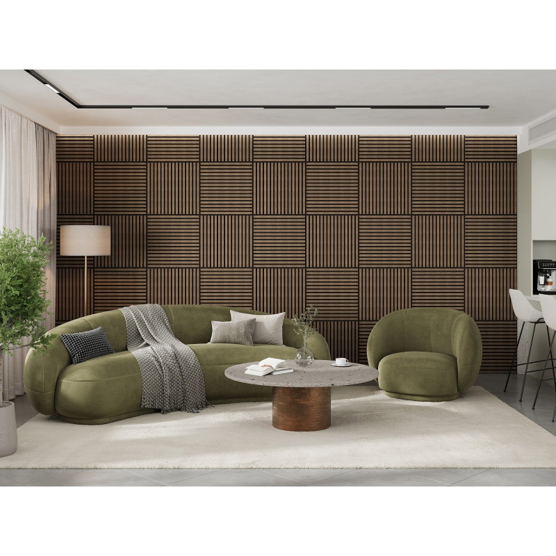 Mexen Linea 15 akustický nástenný panel 60 x 60 cm (4ks), plsť 9 mm, technická dyha, Tmavý Orech - S110-60607-15-044