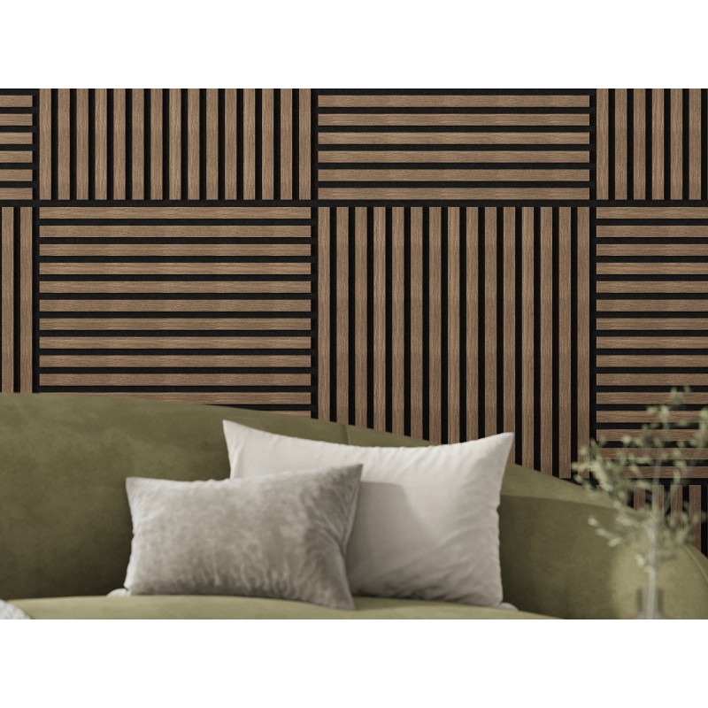 Mexen Linea 15 akustický nástenný panel 60 x 60 cm (4ks), plsť 9 mm, technická dyha, Tmavý Orech - S110-60607-15-044