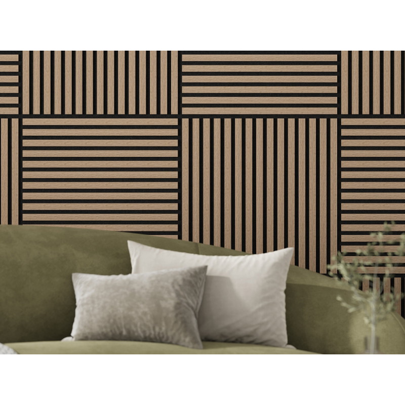 Mexen Linea 15 akustický stenový panel 60 x 60 cm (4ks), plsť 9 mm, technická dyha, Svetlý Orech - S110-60607-15-047