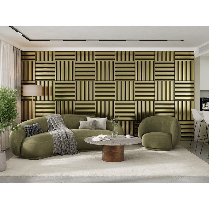 Mexen Linea 15 akustický nástenný panel 60 x 60 cm (4ks), plsť 9 mm, technická dýha, Zlatý - S110-60607-15-057