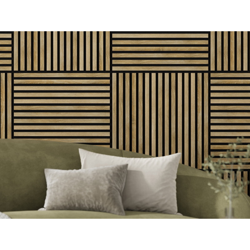 Mexen Linea 15 akustický stenový panel 60 x 60 cm (4ks), plsť 9 mm, technická dýha, Medový Dub - S110-60607-15-066