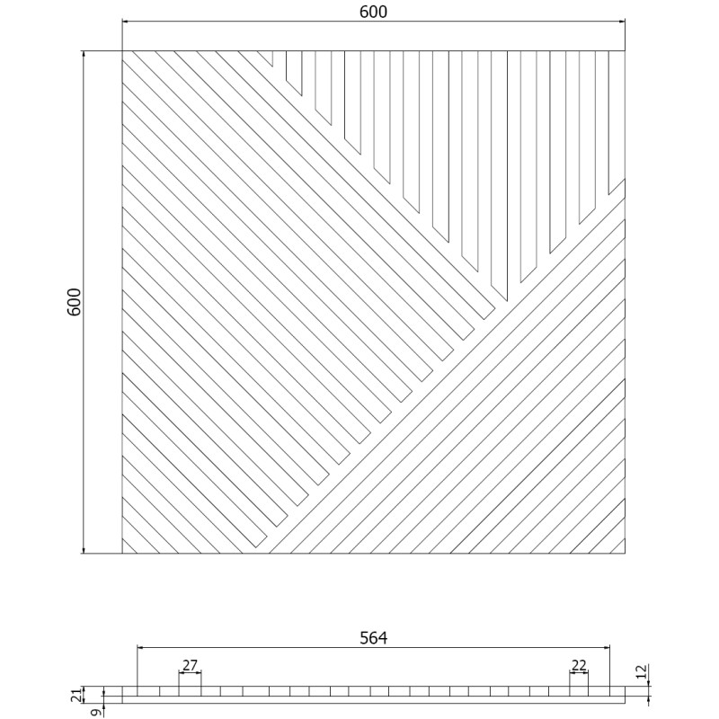Mexen Linea 25 akustický nástenný panel 60 x 60 cm (4ks), plstený 9 mm, technická dyha, Sivý Dub - S110-60607-25-043
