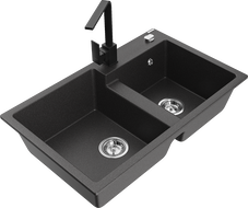 Mexen Tomas žulový dvojkomorový kuchynský drez s kuchynskou batériou Rita, čierny bodkovaný - 6516-76-670300-70