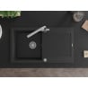 Mexen Leo granitový drez 1-komorový s odkvapkávačom a kuchynskou batériou Duero, čierny/strieborný metalik - 6501-73-671600-00