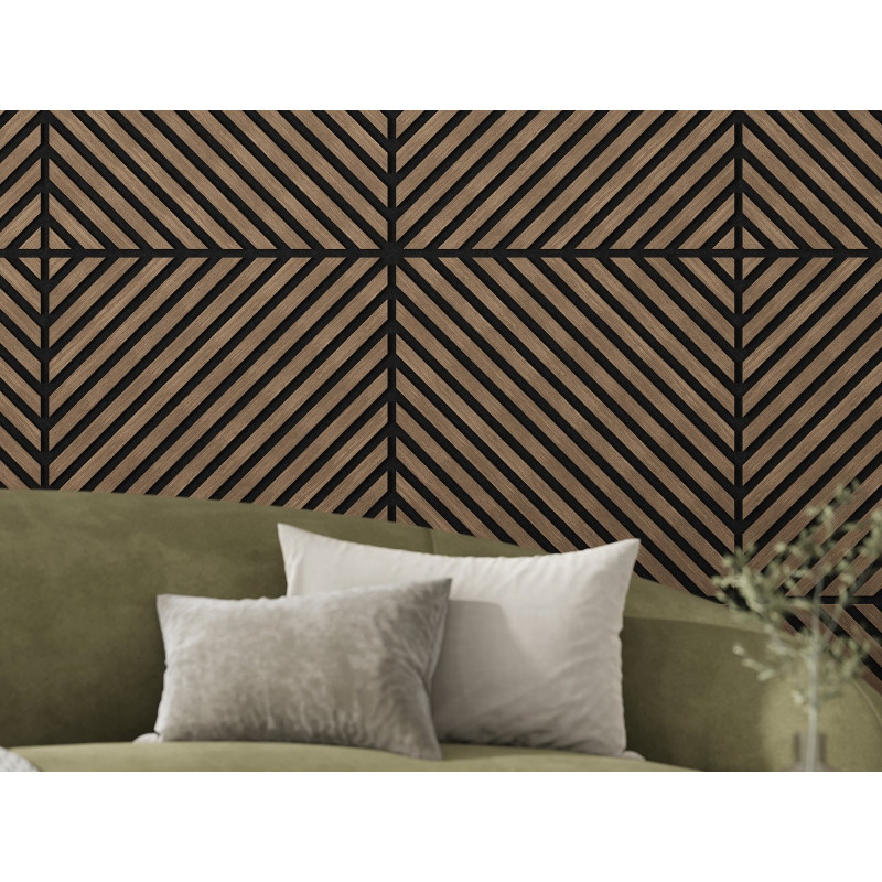 Mexen Linea 39 akustický nástenný panel 60 x 60 cm (4 ks), plstená 9 mm, technická dýha, Tmavý Orech - S110-60607-39-044