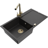 Mexen Leo granitový drez 1-komorový s odkvapkávačom a kuchynskou batériou Duero, čierny/strieborný metalik