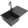 Mexen Bruno jednokomorový granitový drez s odkvapkávacou plochou a kuchynskou batériou Telma, čierny škvrnitý