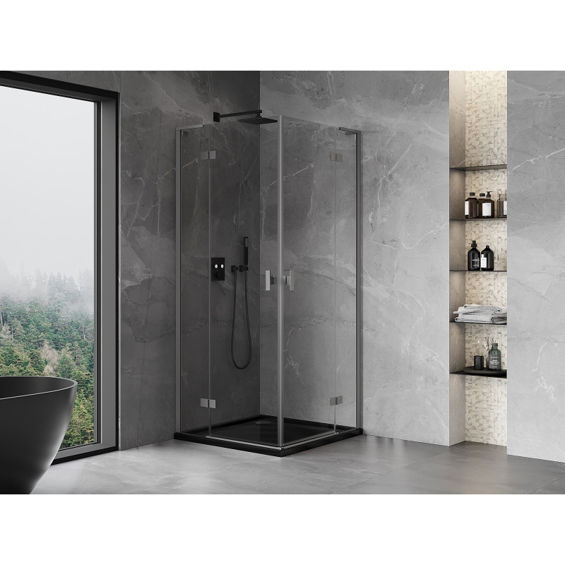 Mexen Mist-H L Duo sprchová kabína zasúvacia 80 x 80 cm, transparentná, gun metal - 8A5L-080L-080P-95-00