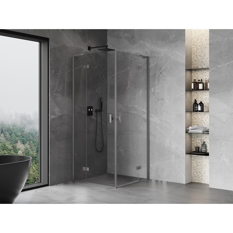 Mexen Mist-H L Duo sprchová kabína zasúvacia 80 x 80 cm, transparentná, gun metal - 8A5L-080L-080P-95-00