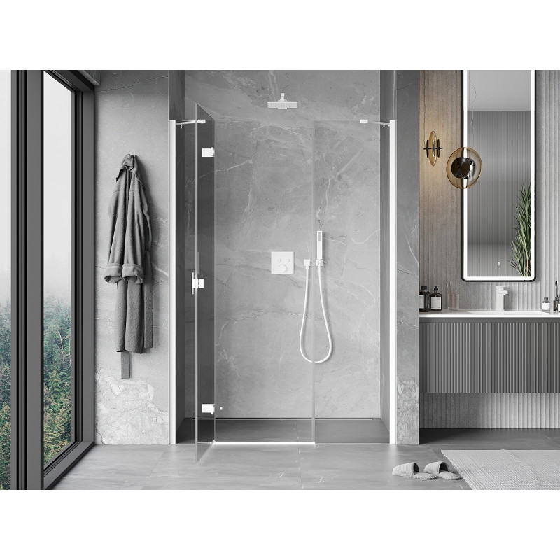Mexen Mist-H ľavé sprchové dvere s vyklopením 135 cm, priehľadné, biele - 8A5-135-001-20-00-L