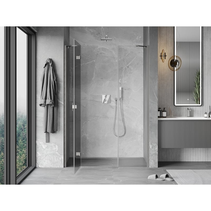 Mexen Mist-H sprchové dvere výklopné ľavé 130 cm, transparentné, brúsený nikel - 8A5-130-001-97-00-L