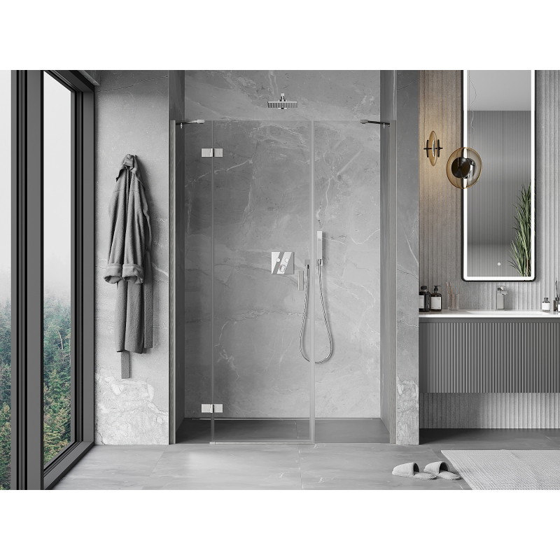 Mexen Mist-H ľavé vyklápacie sprchové dvere 145 cm, transparentné, brúsený nikel - 8A5-145-001-97-00-L