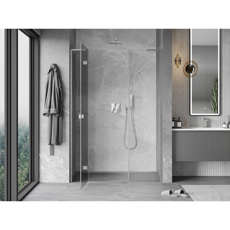 Mexen Mist-H L ľavé otočné sprchové dvere 140 cm, transparentné, brúsený nikel - 8A5L-140-001-97-00-L