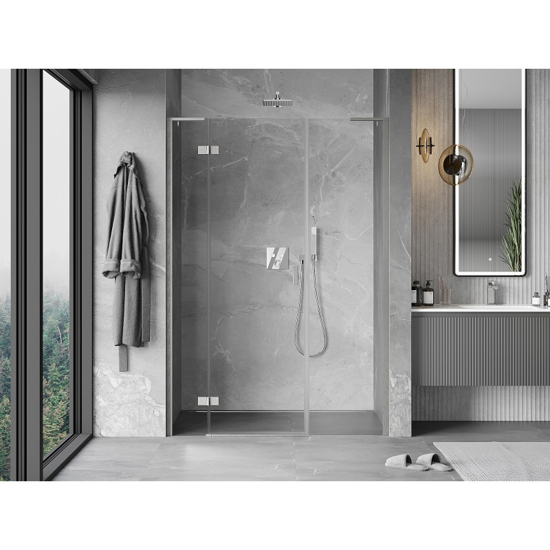 Mexen Mist-H L ľavé otočné sprchové dvere 140 cm, transparentné, brúsený nikel - 8A5L-140-001-97-00-L