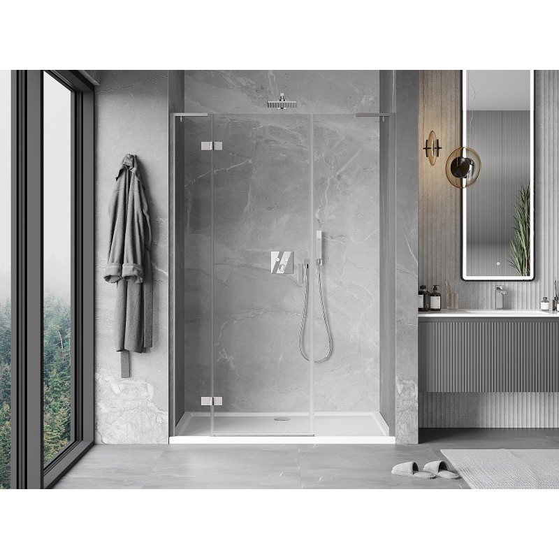 Mexen Mist-H L ľavé vyklápacie sprchové dvere 145 cm, priehľadné, brúsený nikel - 8A5L-145-001-97-00-L