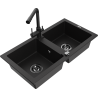 Mexen Mario granitový kuchynský drez 2-komorový s kuchynskou batériou Duero, čierny - 6504-77-671600-70-B
