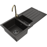 Mexen Andres granitový drez s 1,5 komorami s odkvapkávačom a kuchynskou batériou Telma, čierny/zlatý - 6515-75-670200-50-B
