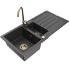 Mexen Andres granitový drez 1,5-komorový s odkvapkávacou plochou a kuchynskou batériou Telma, čierny s farebnými škvrnami