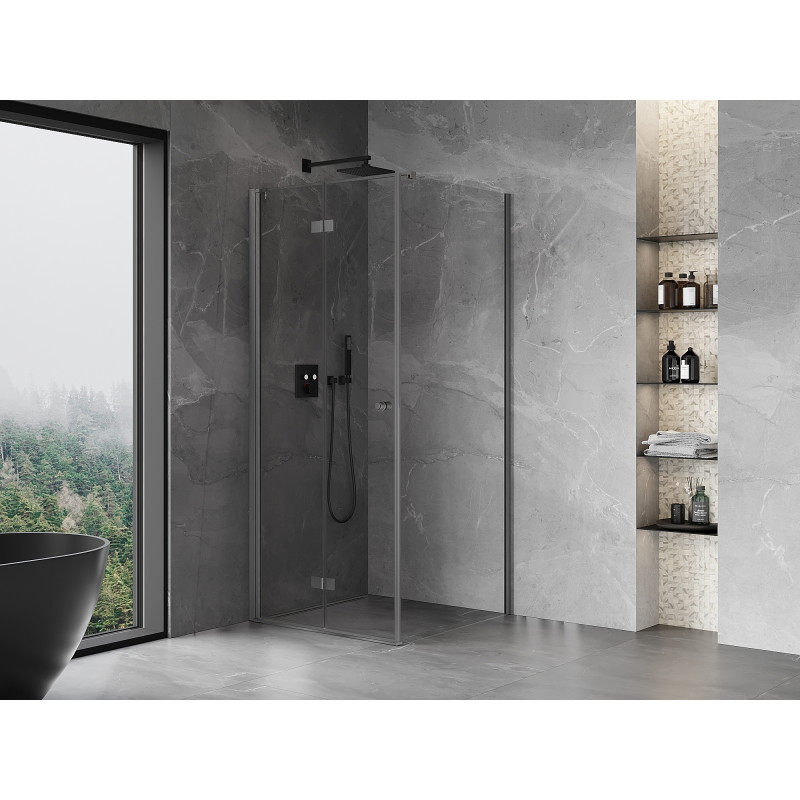 Mexen Mist-F skladací sprchový kút ľavý 90 x 90 cm, transparentný, brúsená gun gray - 8A6T-090-090-66-00-L