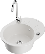 Mexen Kevin žulový kuchynský drez s 1 komorou, odkvapkávačom a kuchynskou batériou Telma, biely - 6517-20-670200-00