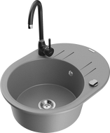 Mexen Kevin žulový drez 1-komorový s odkvapkávačom a kuchynskou batériou Telma, sivý - 6517-71-670200-70