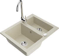 Mexen Carlos žulový kuchynský drez 1,5-komorový s kuchynskou batériou Telma, béžový - 6518-69-670200-00