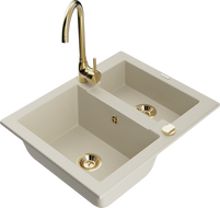 Mexen Carlos žulový 1,5-komorový drez s kuchynskou batériou Telma, béžový - 6518-69-670200-50