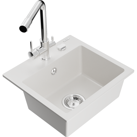 Mexen Milo granitový drez 1-komorový s kuchynskou batériou Duero, biely - 6505-20-671600-00