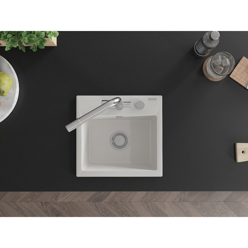 Mexen Milo granitový drez 1-komorový s kuchynskou batériou Duero, biely - 6505-20-671600-00