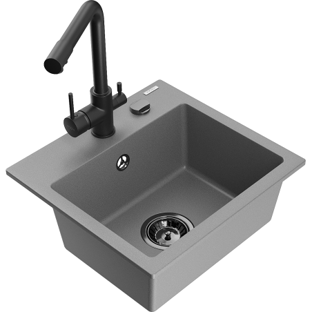 Mexen Milo žulový kuchynský drez 1-komorový s kuchynskou batériou Duero, sivý - 6505-71-671600-70-B