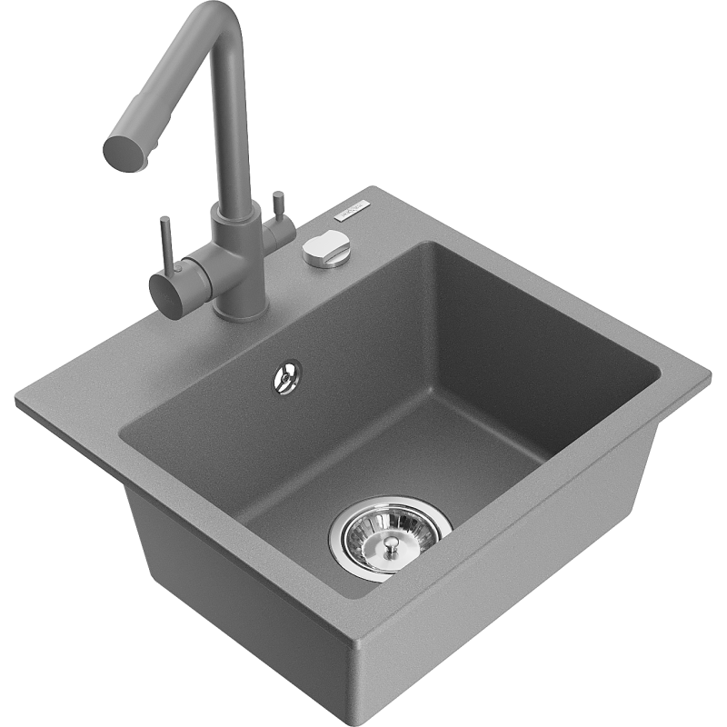 Mexen Milo žulový kuchynský drez 1-komorový s kuchynskou batériou Duero, sivý - 6505-71-671600-71