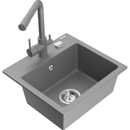 Mexen Milo žulový kuchynský drez 1-komorový s kuchynskou batériou Duero, sivý - 6505-71-671600-71