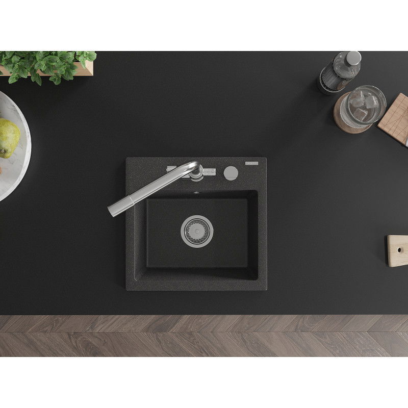 Mexen Milo granitový drez 1-komorový s kuchynskou batériou Duero, čierny škvrnitý - 6505-76-671600-00