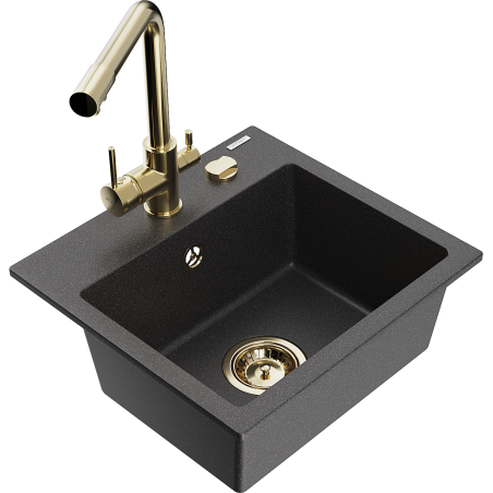 Mexen Milo granitový drez 1-komorový s kuchynskou batériou Duero, čierny škvrnitý - 6505-76-671600-50