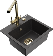Mexen Milo granitový drez 1-komorový s kuchynskou batériou Duero, čierny škvrnitý - 6505-76-671600-50