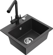 Mexen Milo granitový drez s 1 komorou a kuchynskou batériou Duero, čierny bodkovaný - 6505-76-671600-70