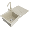 Mexen Cesar žulový drez s 1 komorou a odkvapkávacou plochou s kuchynskou batériou Duero, béžová - 6514-69-671600-69