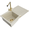 Mexen Cesar granitový drezu s 1 komorou, odkvapkávačom a kuchynskou batériou Duero, béžový - 6514-69-671600-50