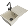 Mexen Cesar jednokomorový granitový drez s odkvapkávačom a kuchynskou batériou Duero, béžový - 6514-69-671600-70