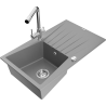 Mexen Cesar granitový drez 1-komorový s odkvapkávačom a kuchynskou batériou Duero, sivý - 6514-71-671600-00