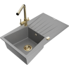 Mexen Cesar žulový drez 1-komorový s odkvapkávačom a kuchynskou batériou Duero, sivý - 6514-71-671600-50